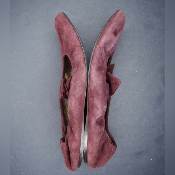 MARNI Burgundy Suede Bow Accent Pointed Toe Ballerina Ballet Flats Size 37 / 7 - Picture 2 of 7